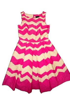 Just...Taylor Girls Chevron Fit-and-Flare Dress in Hot Pink and Cream